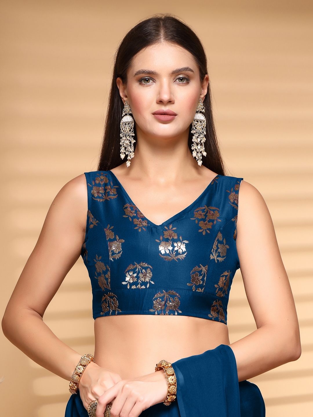 

Oomph! Women Non Padded V Neck Saree Blouse, Blue