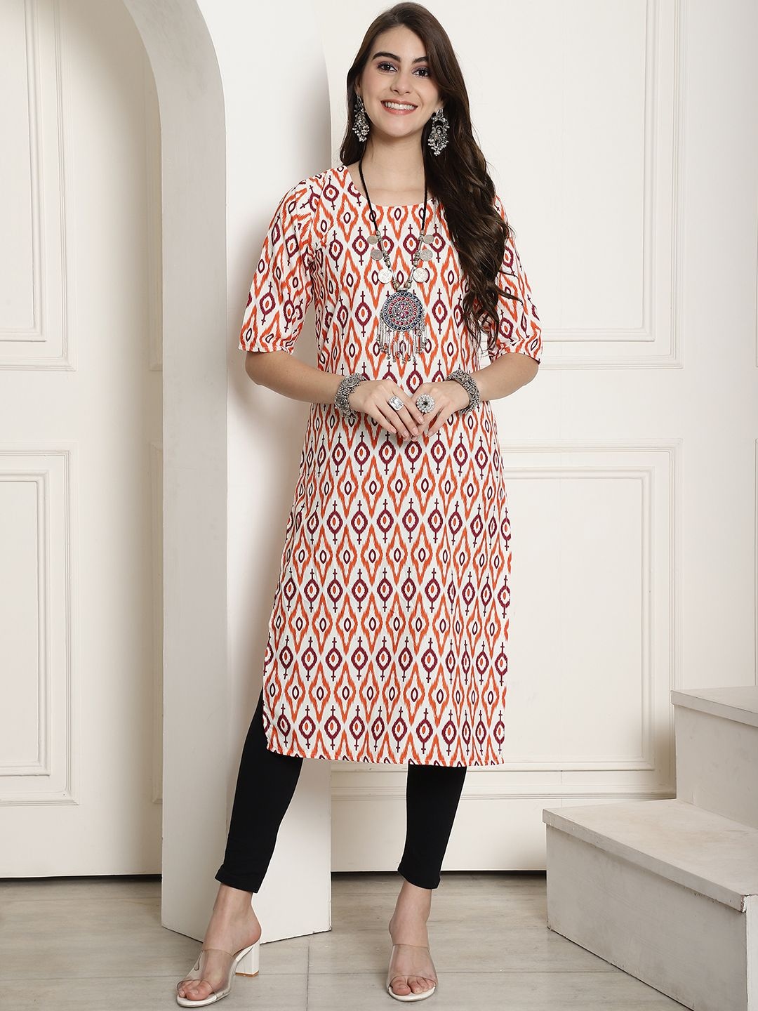 

7Threads Selections of 6 Ethnic Motifs Printed Straight Kurta, Pink