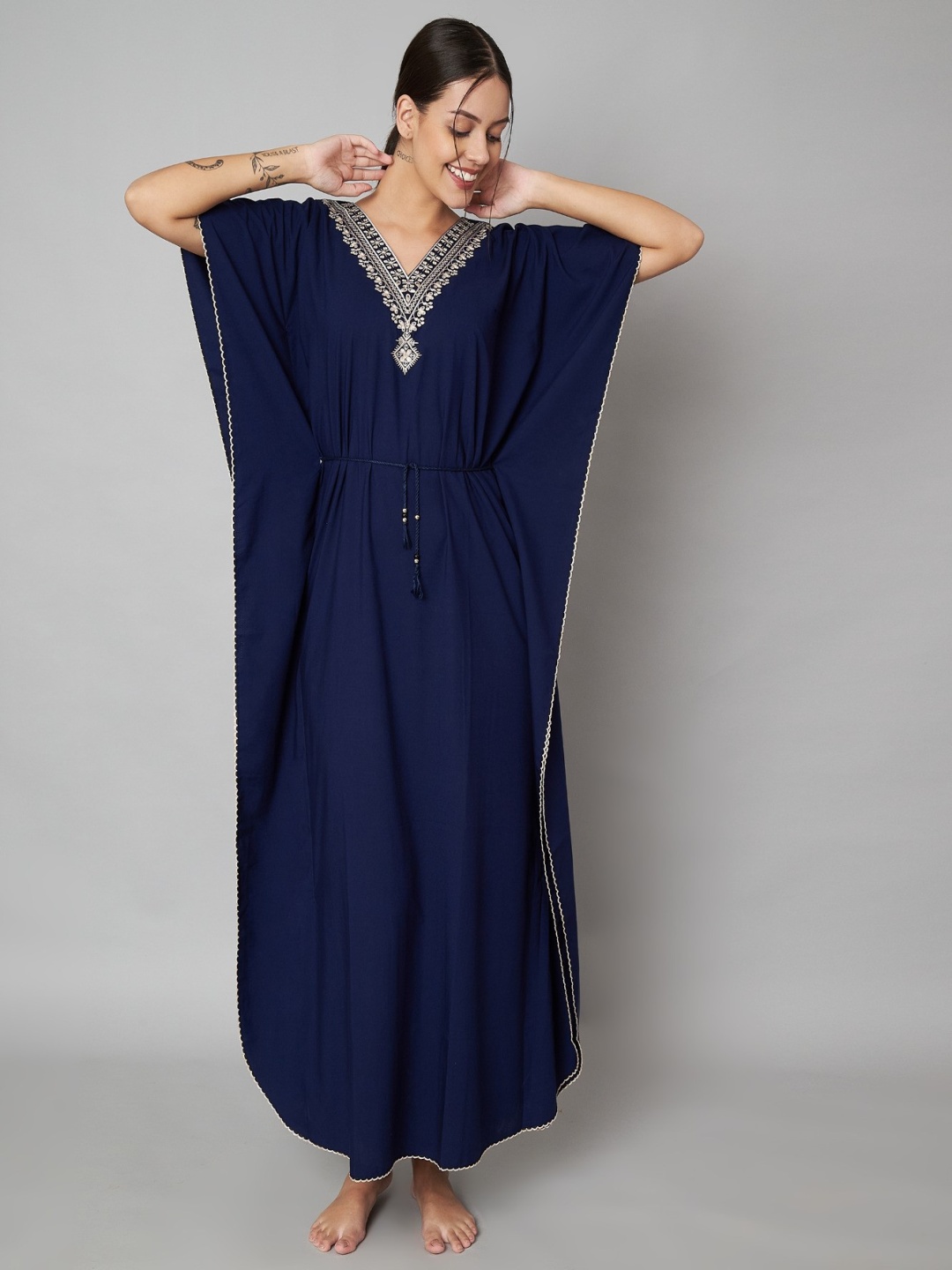 

KOI SLEEPWEAR Slit Sleeve Maxi Dress, Navy blue