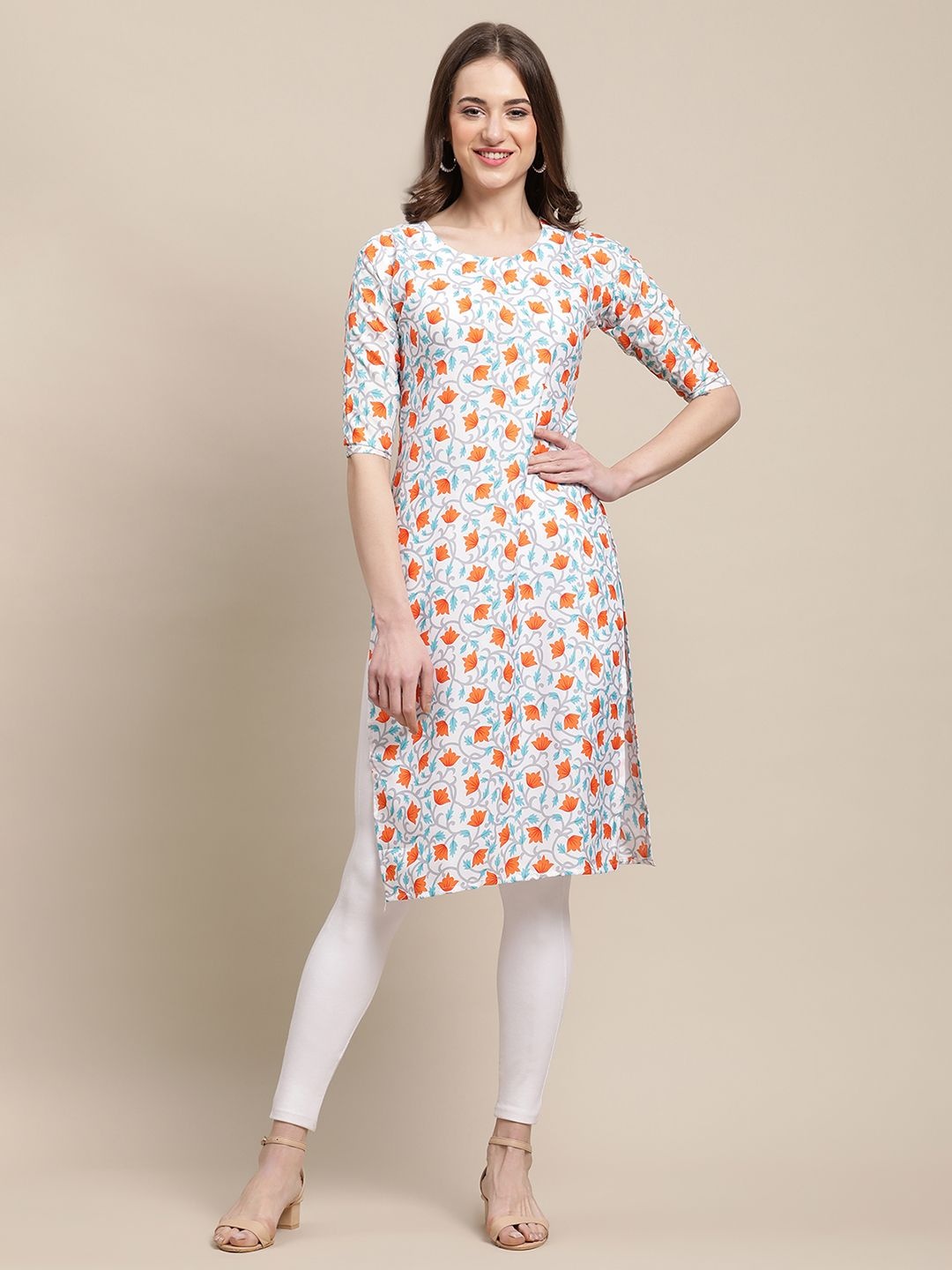 

7Threads Selection of 4 Floral Printed Crepe Straight Kurtas, Blue