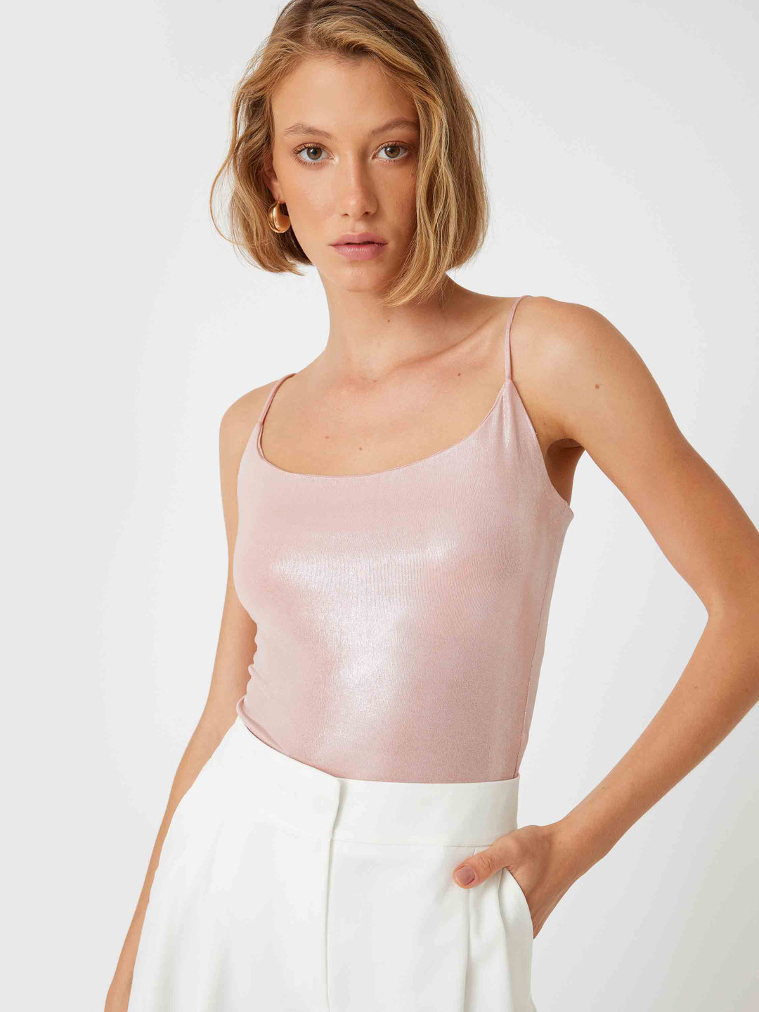 

Koton Solid Shoulder Straps Top, Pink