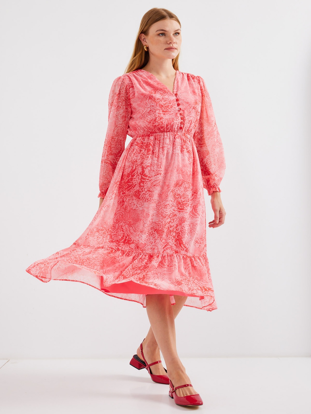 

BIGDART Printed A-Line Midi Dress, Pink