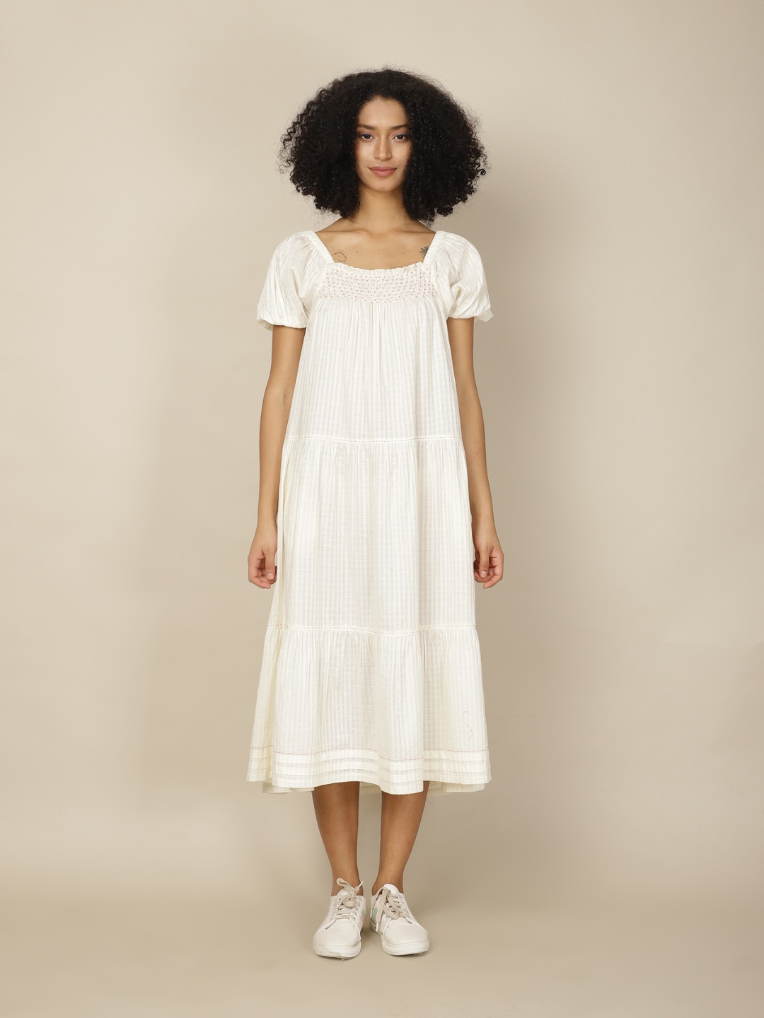 

A Little Fable Cotton A-Line Midi Dress, White