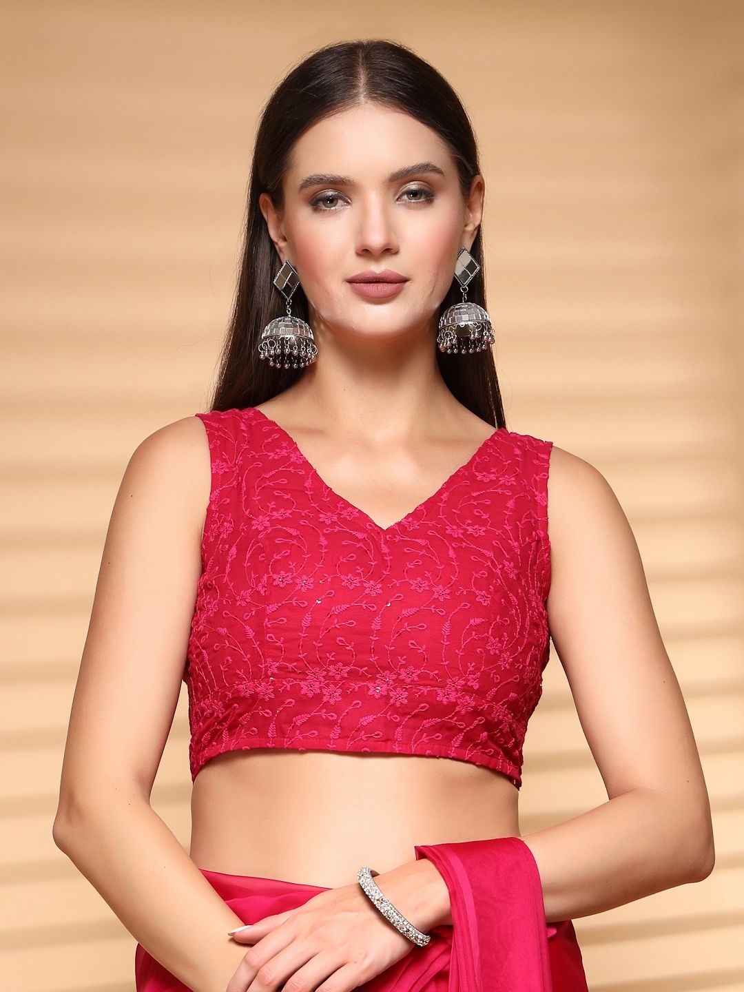 

Oomph! Non Padded V-Neck Saree Blouse, Pink