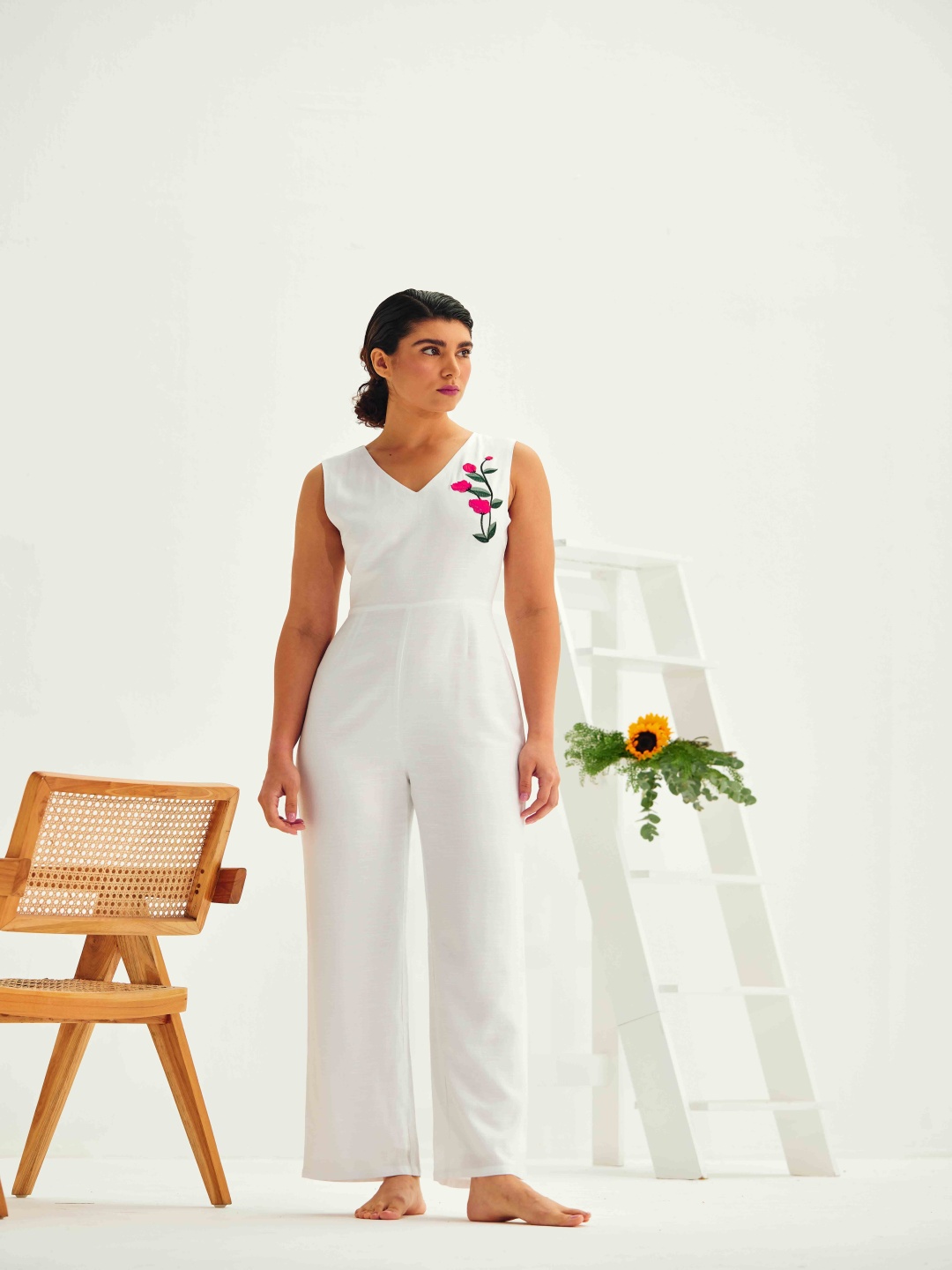 

ASHITA FERNANDES Linen Basic Women Jumpsuit, White