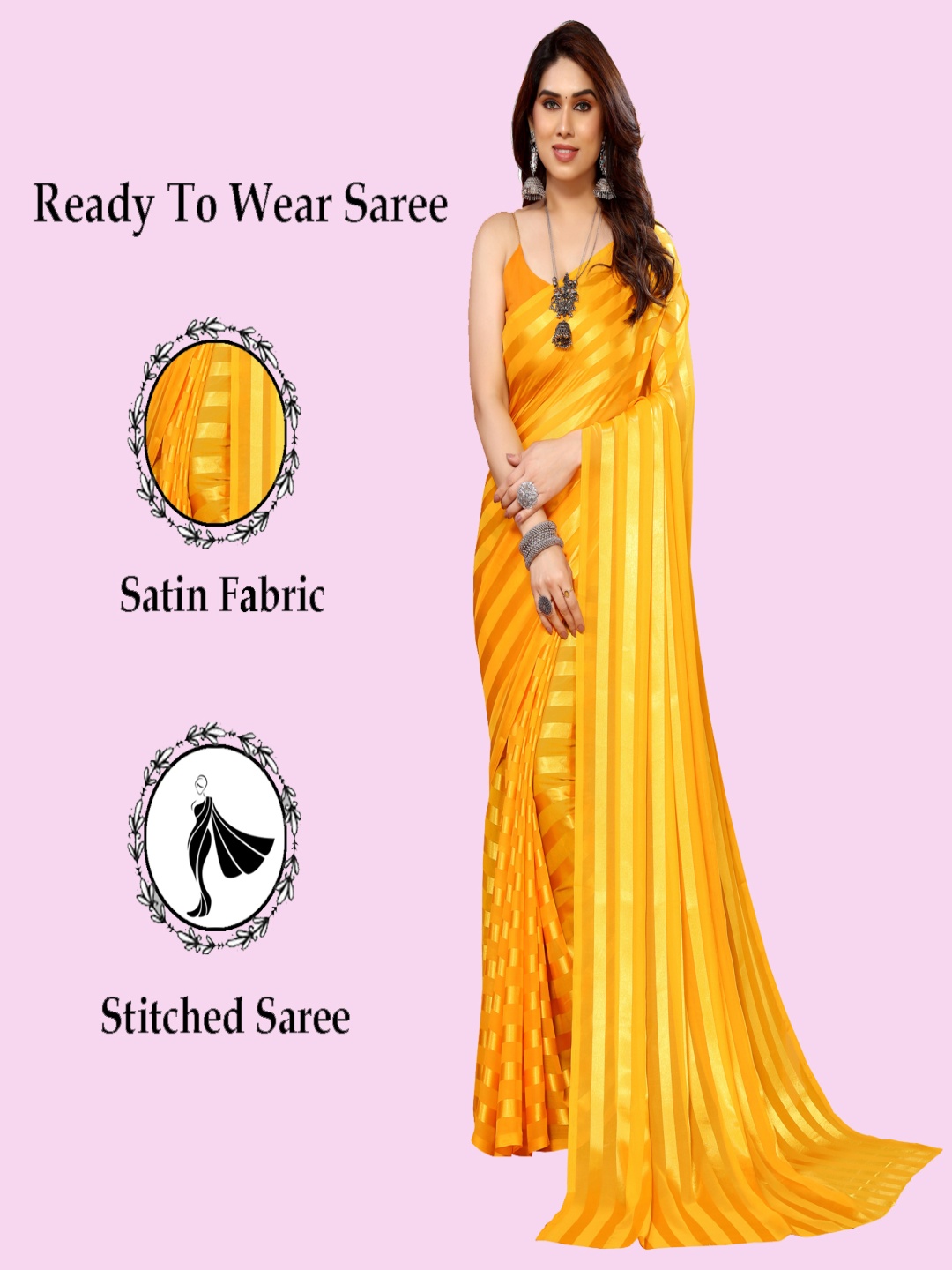 

ANAND SAREES Embellished Satin Ready to Wear Saree, Yellow