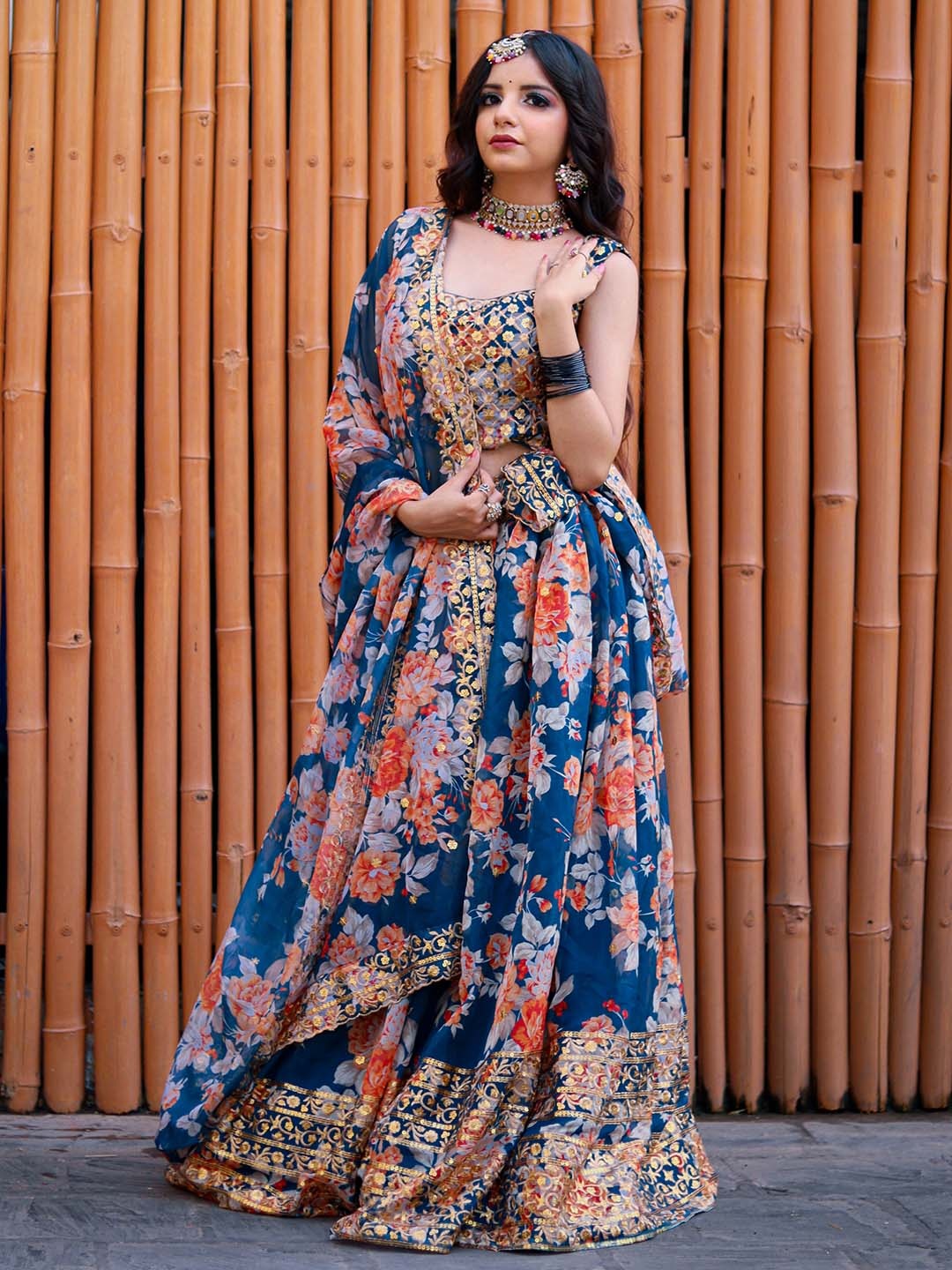 

FABPIXEL Sequin Embroidered Shibori Semi-Stitched Lehenga & Unstitched Blouse & Dupatta, Blue