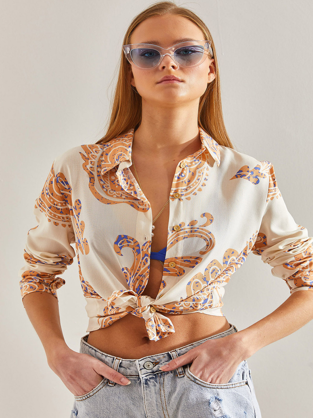 

BIANCO LUCCI Floral Printed Casual Shirt, Beige
