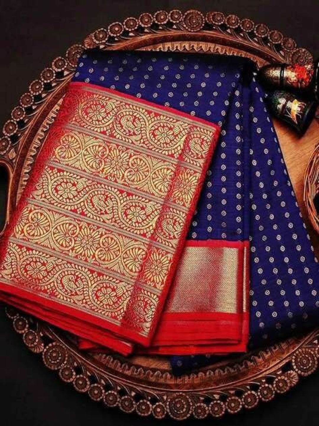 

Jinax Woven Design Zari Pure Silk Banarasi Saree, Blue