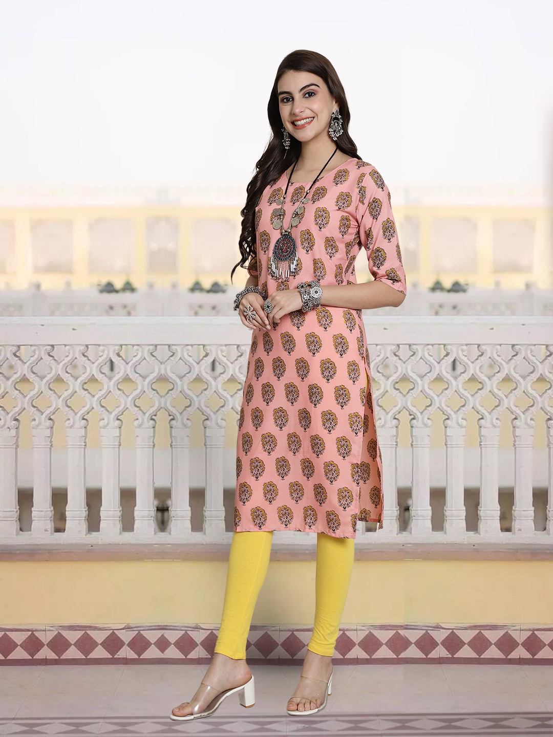 

7Threads Women Ethnic Motifs Printed Sequinned Floral Crepe Kurta, Multi