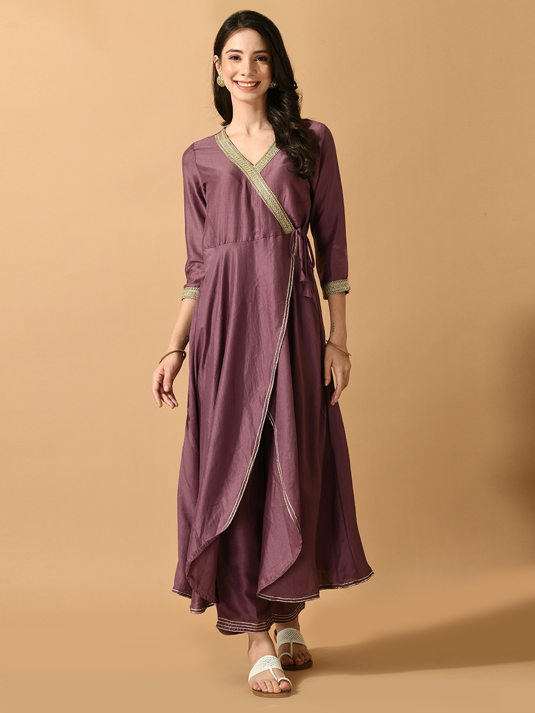 

KALINI Women Angrakha Kurta with Palazzos, Mauve