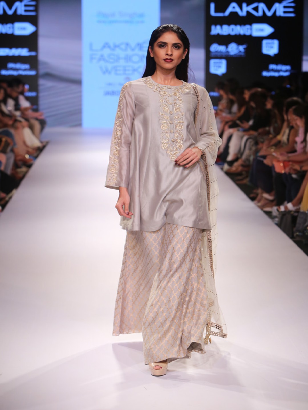 

Payal Singhal Ethnic Motifs Yoke Design Round Neck Kurta with Palazzos & Dupatta, Grey