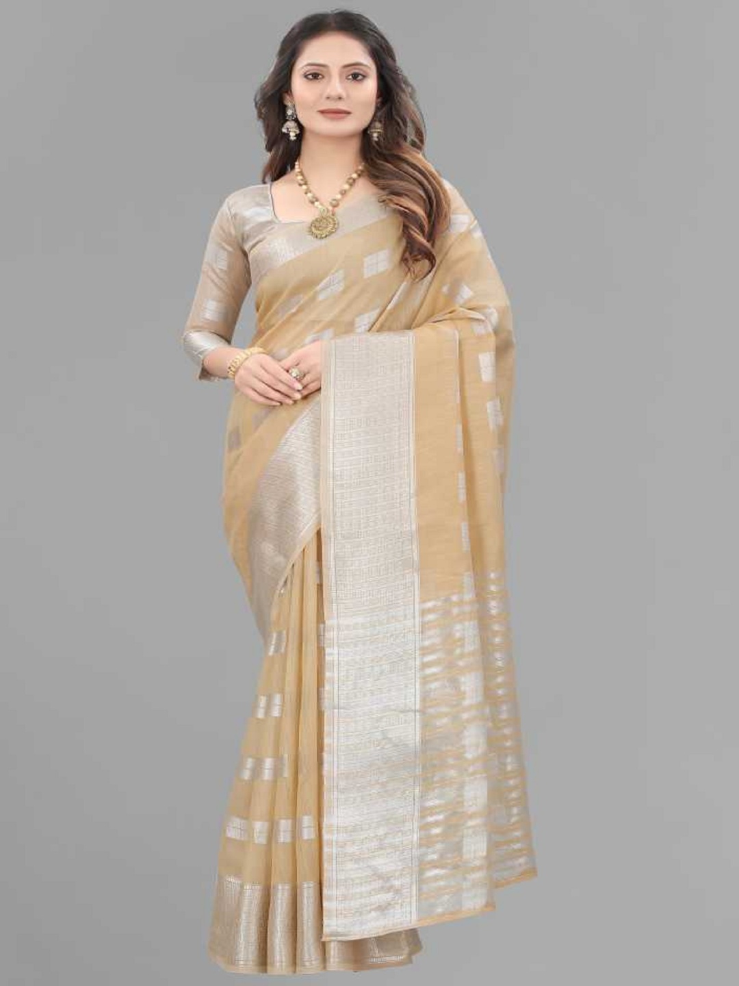 

Aika Woven Design Pure Linen Saree, Brown