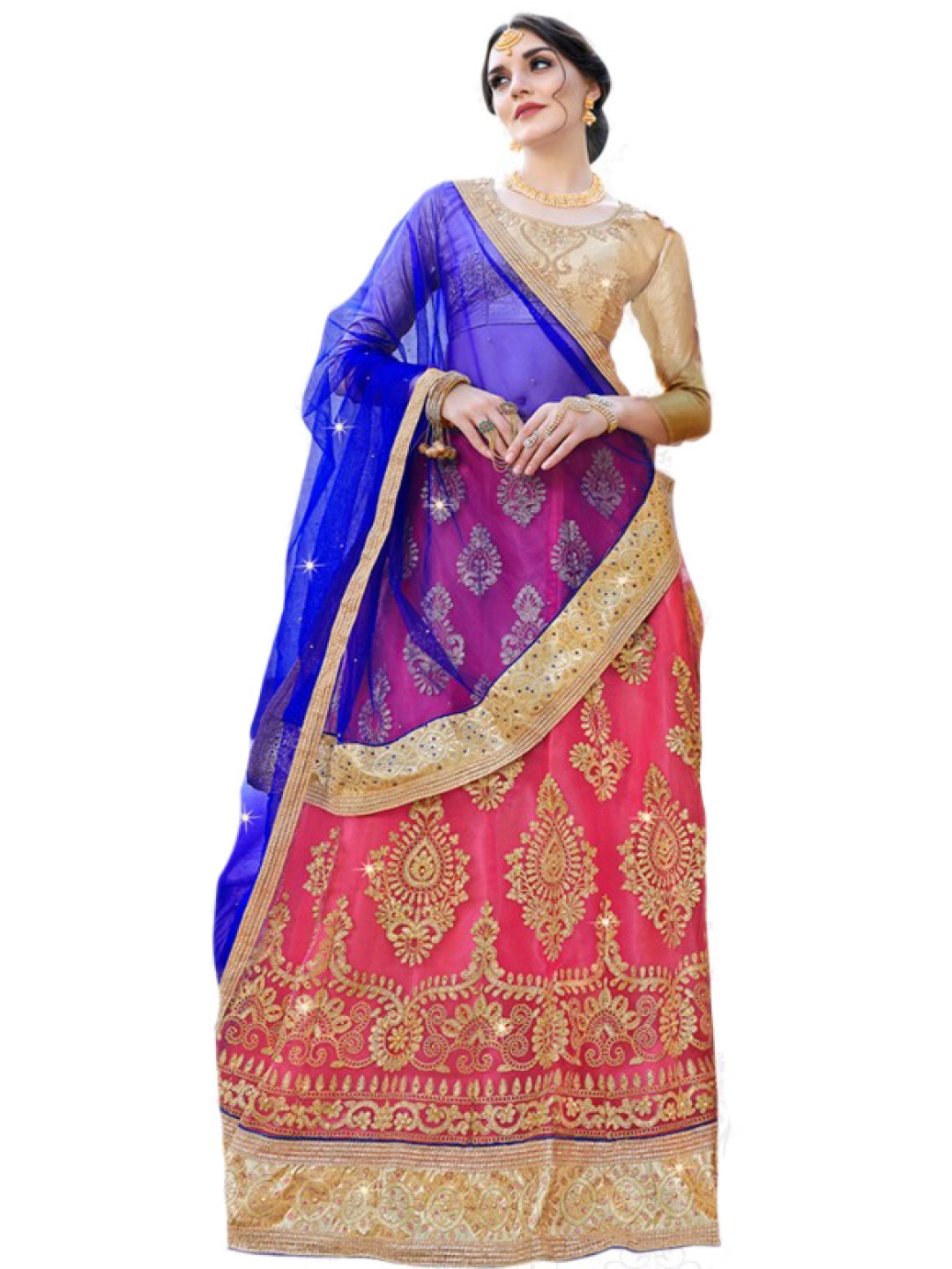 

Maroosh Embroidered Thread Work Unstitched Lehenga & Blouse With Dupatta, Pink