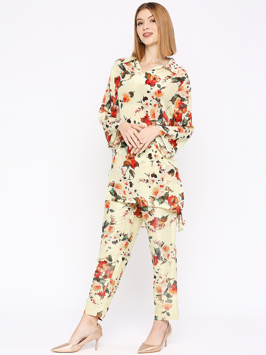 

Cloth Haus India Floral Print Long Sleeves Shirt Style Top, Yellow