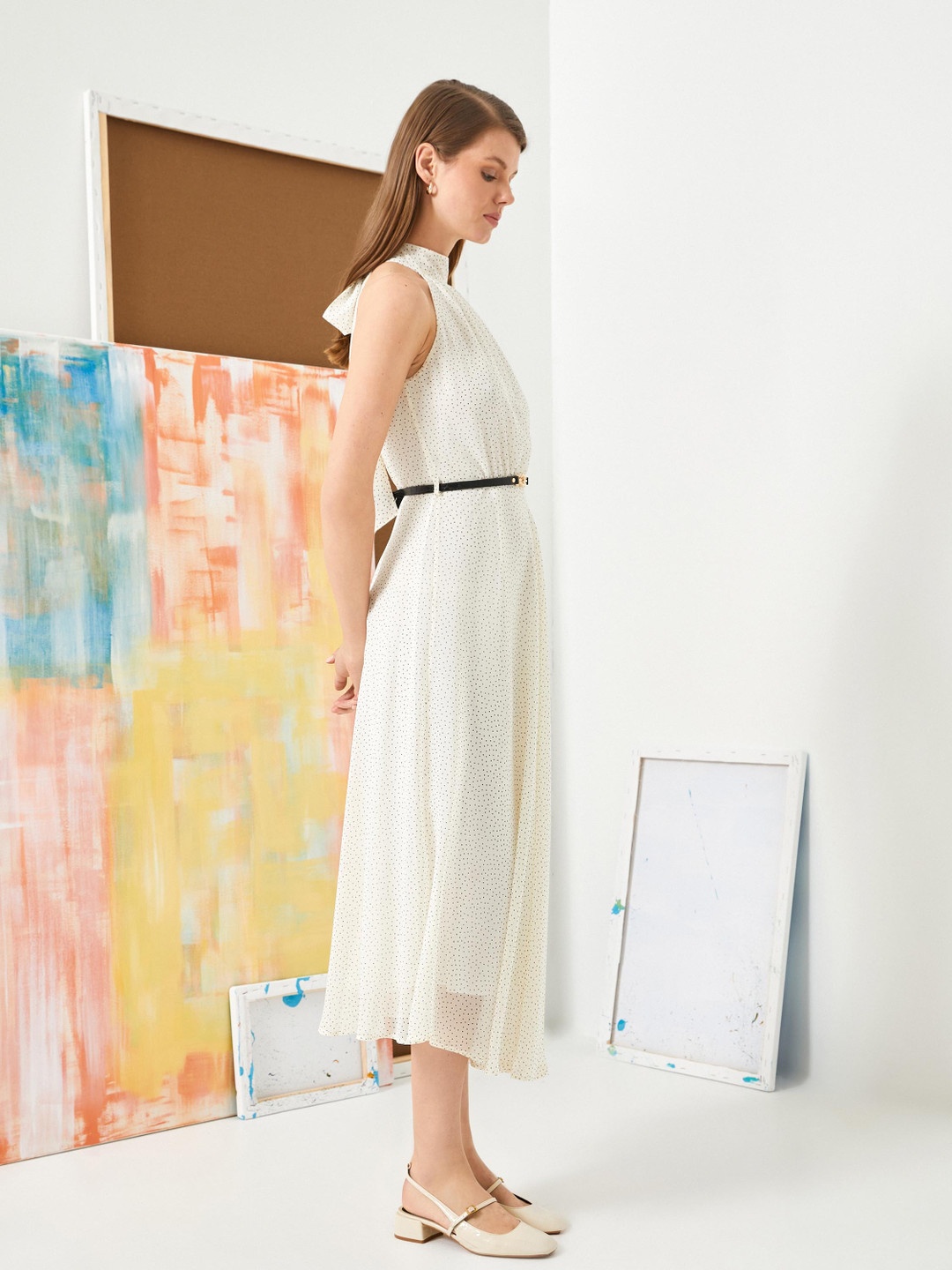 

Koton Printed A-Line Midi Dress, White