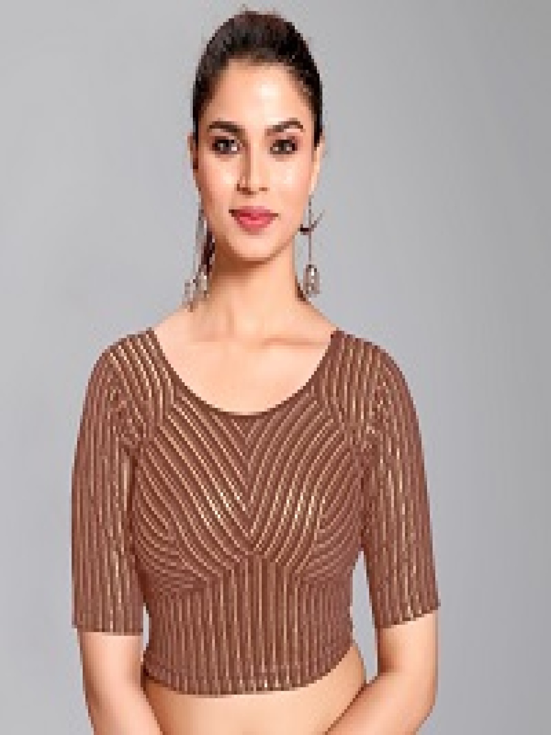 

SCUBE DESIGNS Women Striped Zari Saree Blouse, Brown