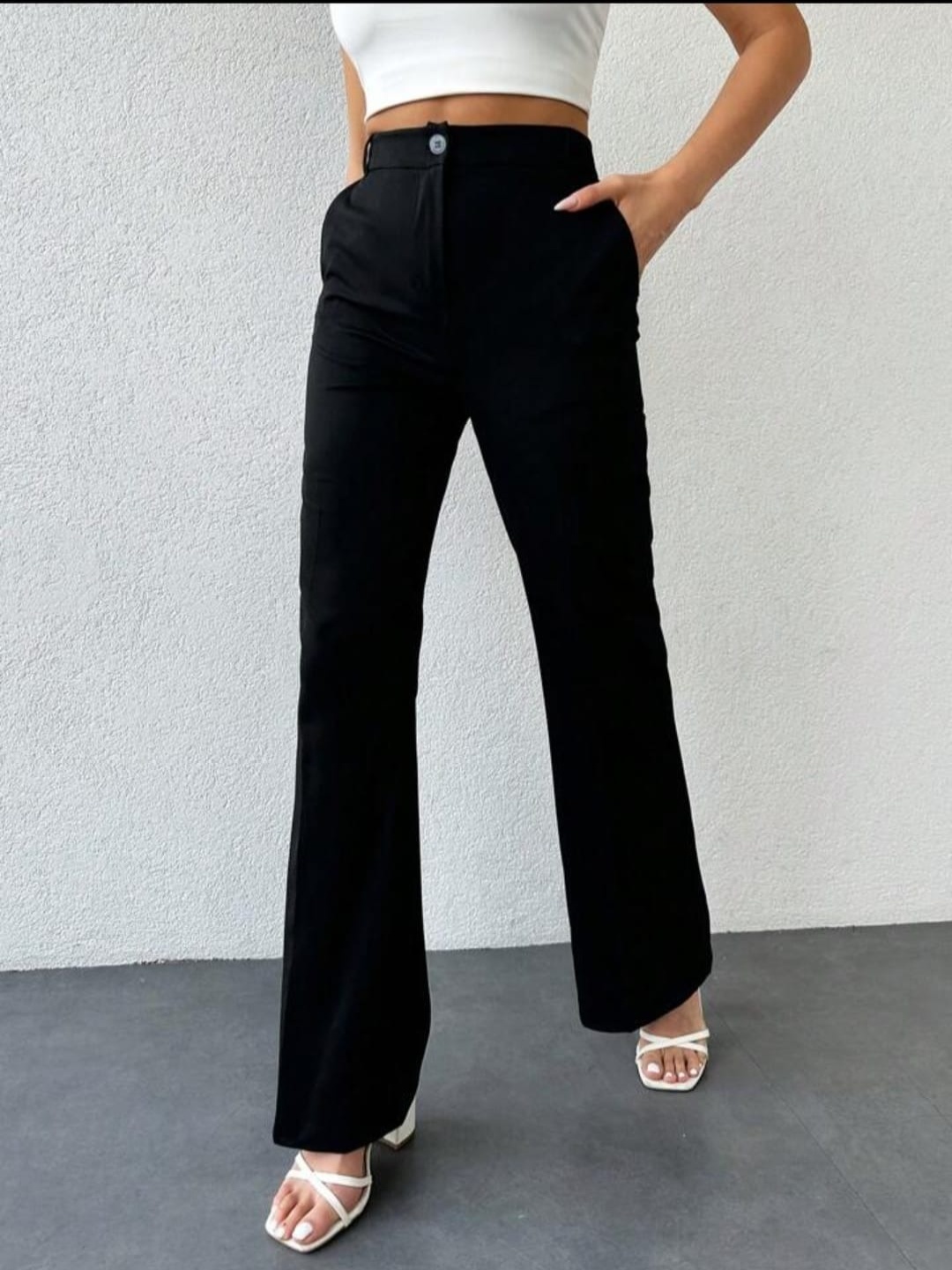 

Next One Women Smart Straight Fit High-Rise Easy Wash Pleated Trousers, Black