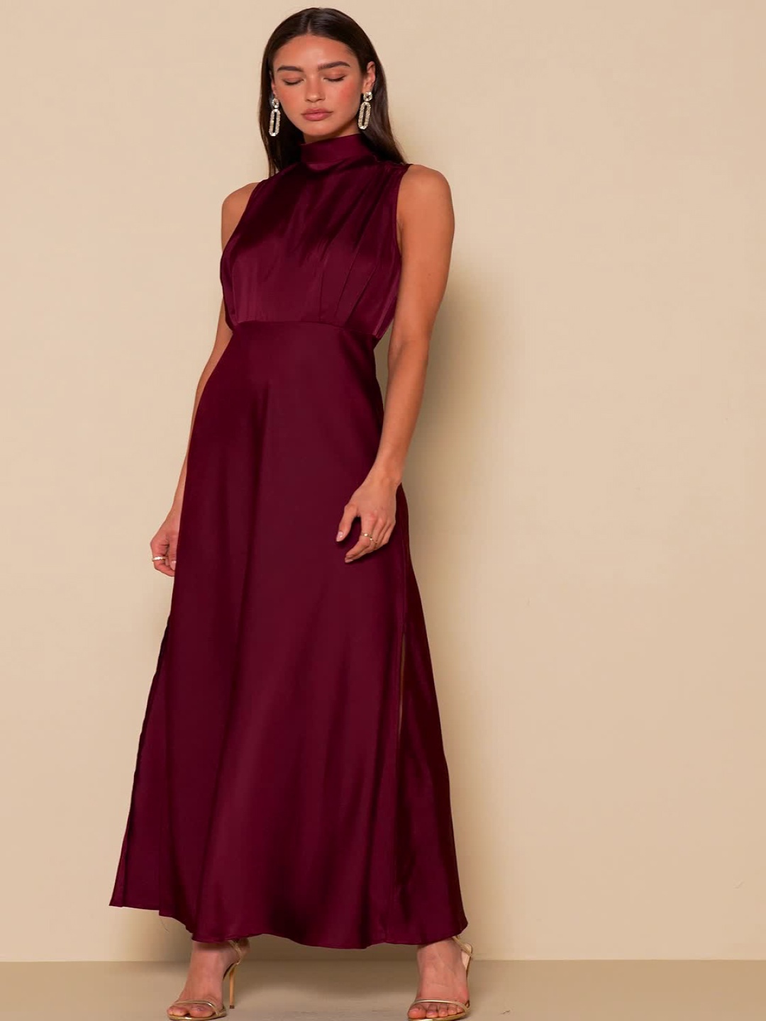 

Womenue Women Fit & Flare Maxi Dress, Maroon