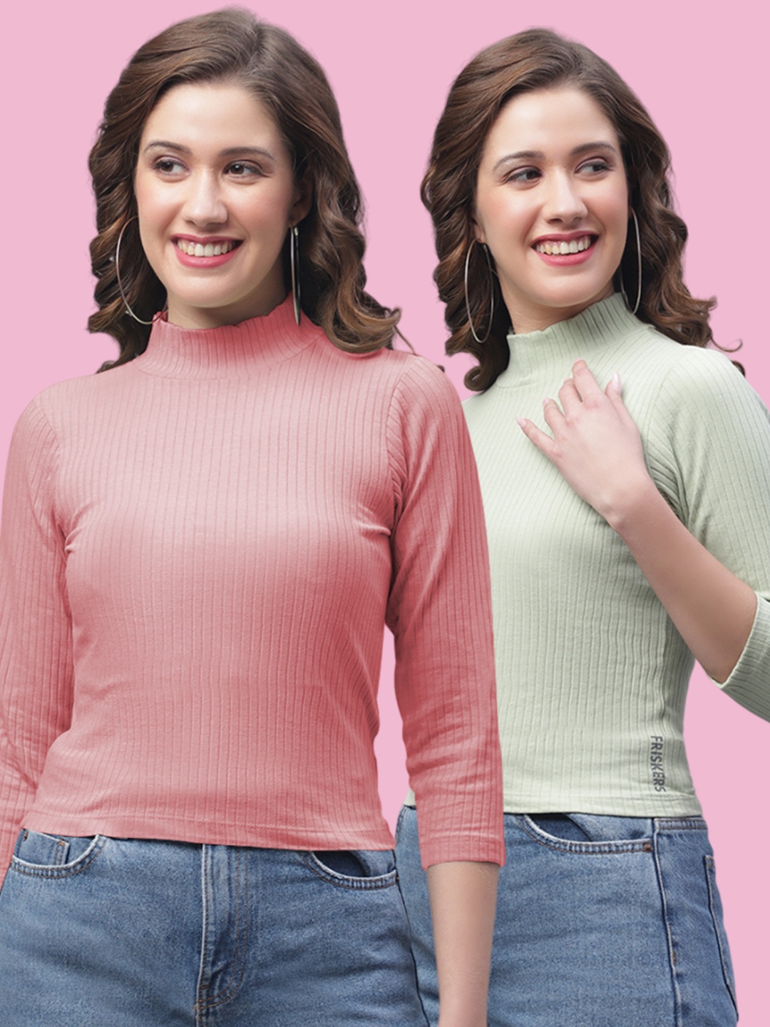 

FBAR Women Pack of 2 Self Design Crop Top, Multi