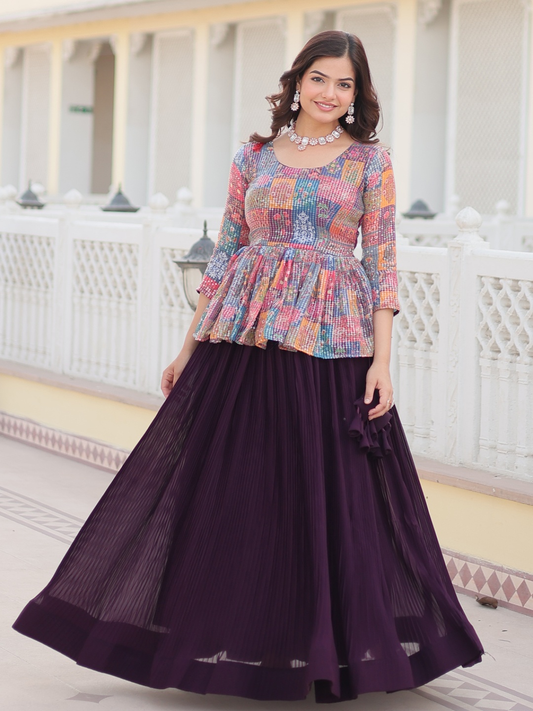 

KALINI Embellished Sequinned Ready to Wear Lehenga With Choli, Purple