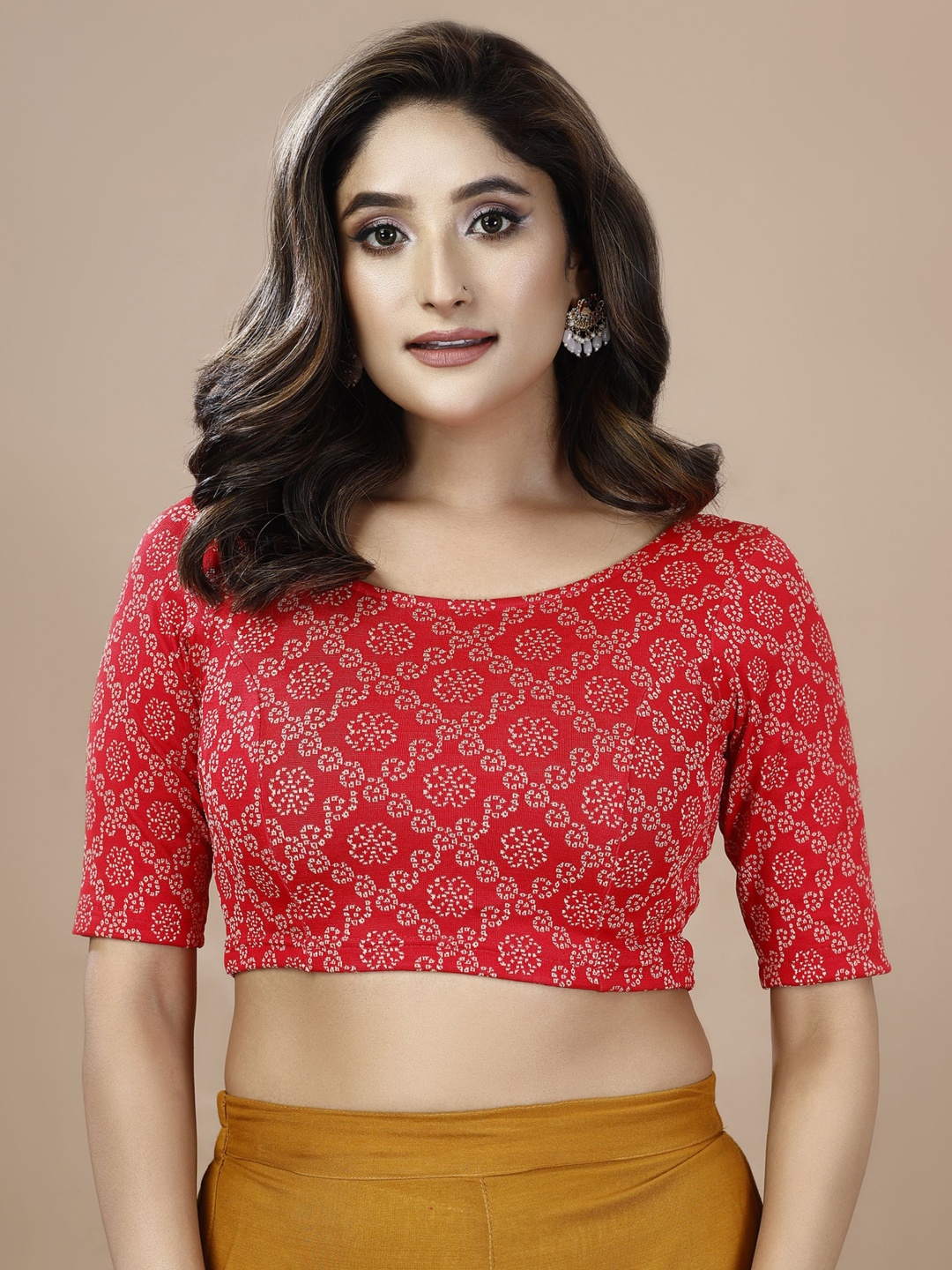 

Oomph! Women Non Padded Round Neck Saree Blouse, Red