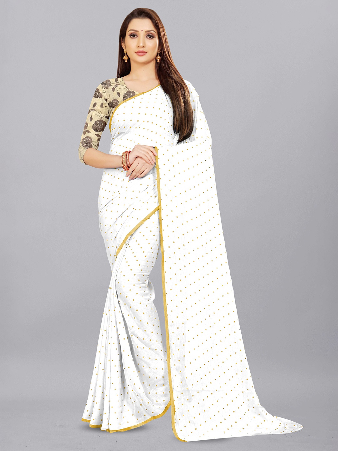 

Aardiva Embellished Zari Pure Chiffon Saree, White