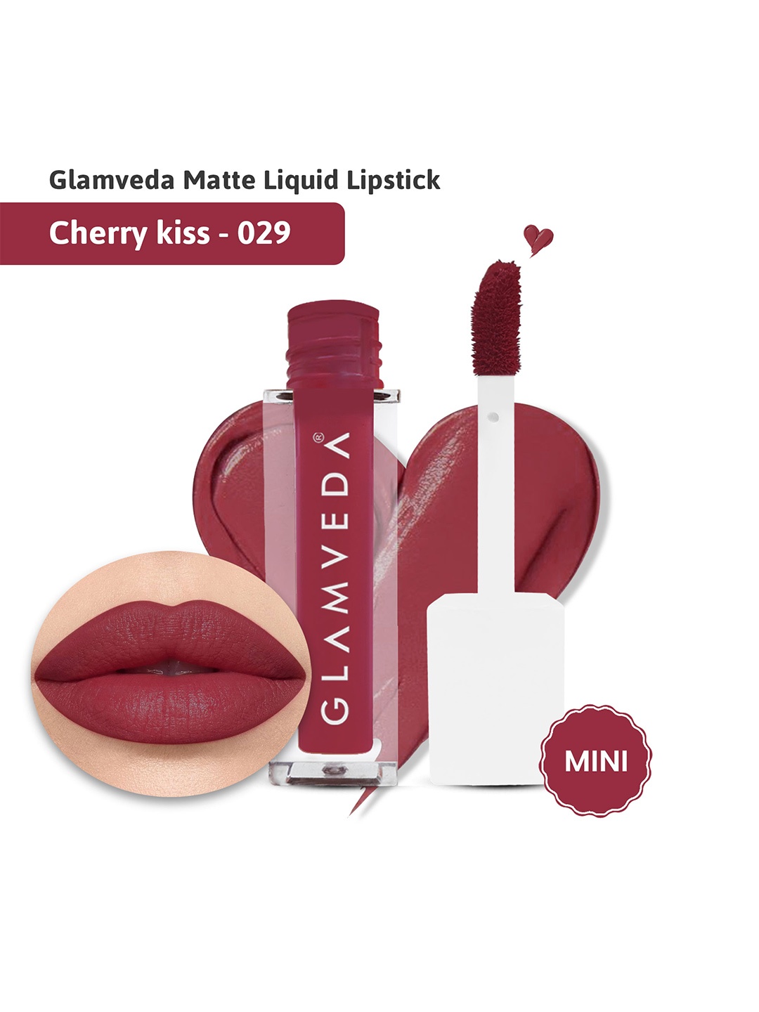 

GLAMVEDA Matte Mini Liquid Lipstick With Jojoba Oil - 1.2 ml - Cherry Kiss - 029, Red