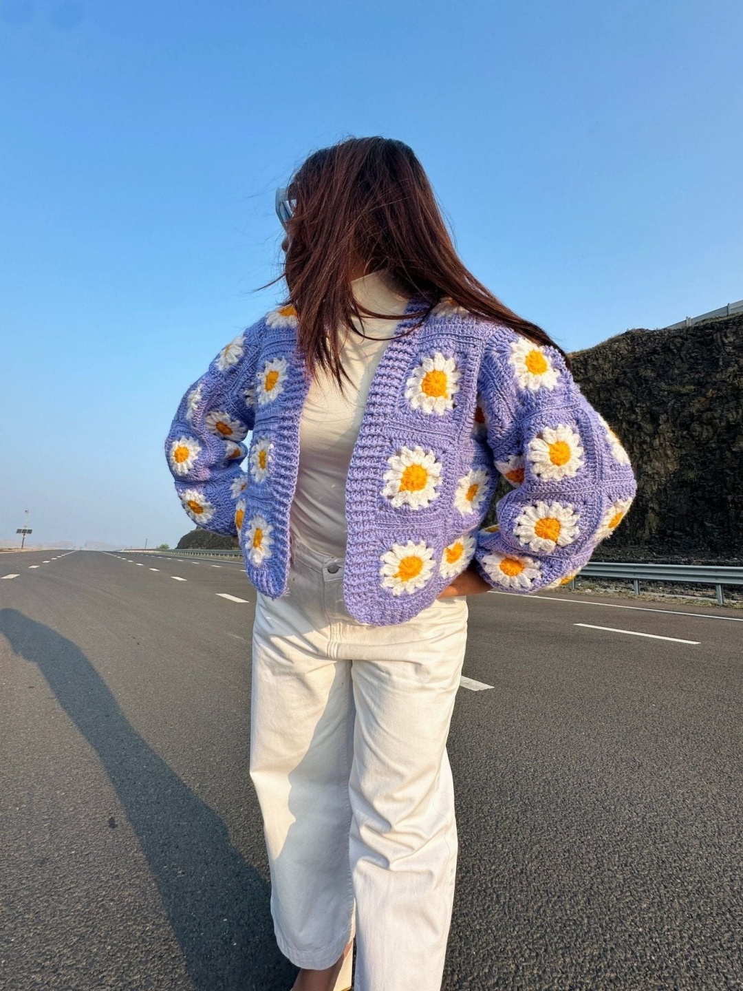 

Sugercandy Women Floral Woollen Cardigan Sweater, Purple