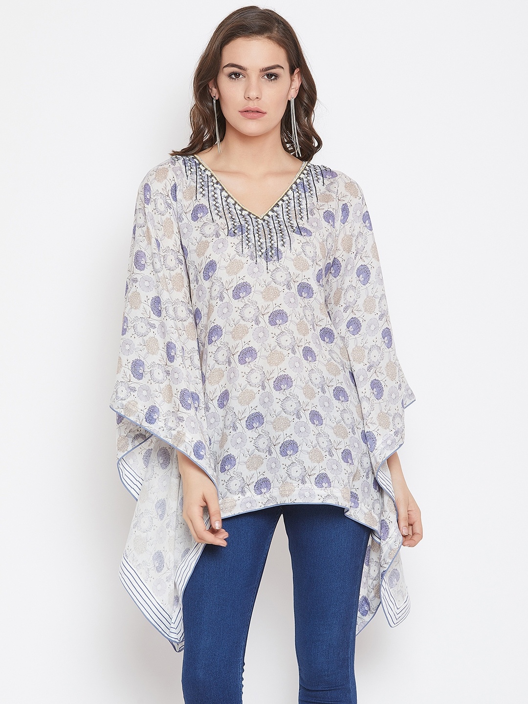 

The Kaftan Company Embroidered Flared Sleeve Kaftan Top, Lavender