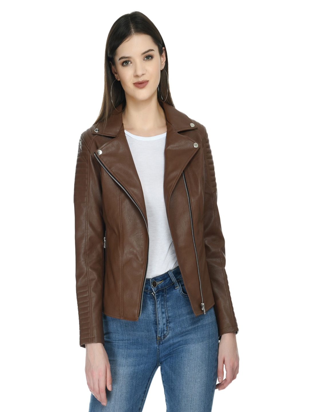 

TBOJ Women Leather Lightweight Crop Outdoor Leather Jacket, Tan