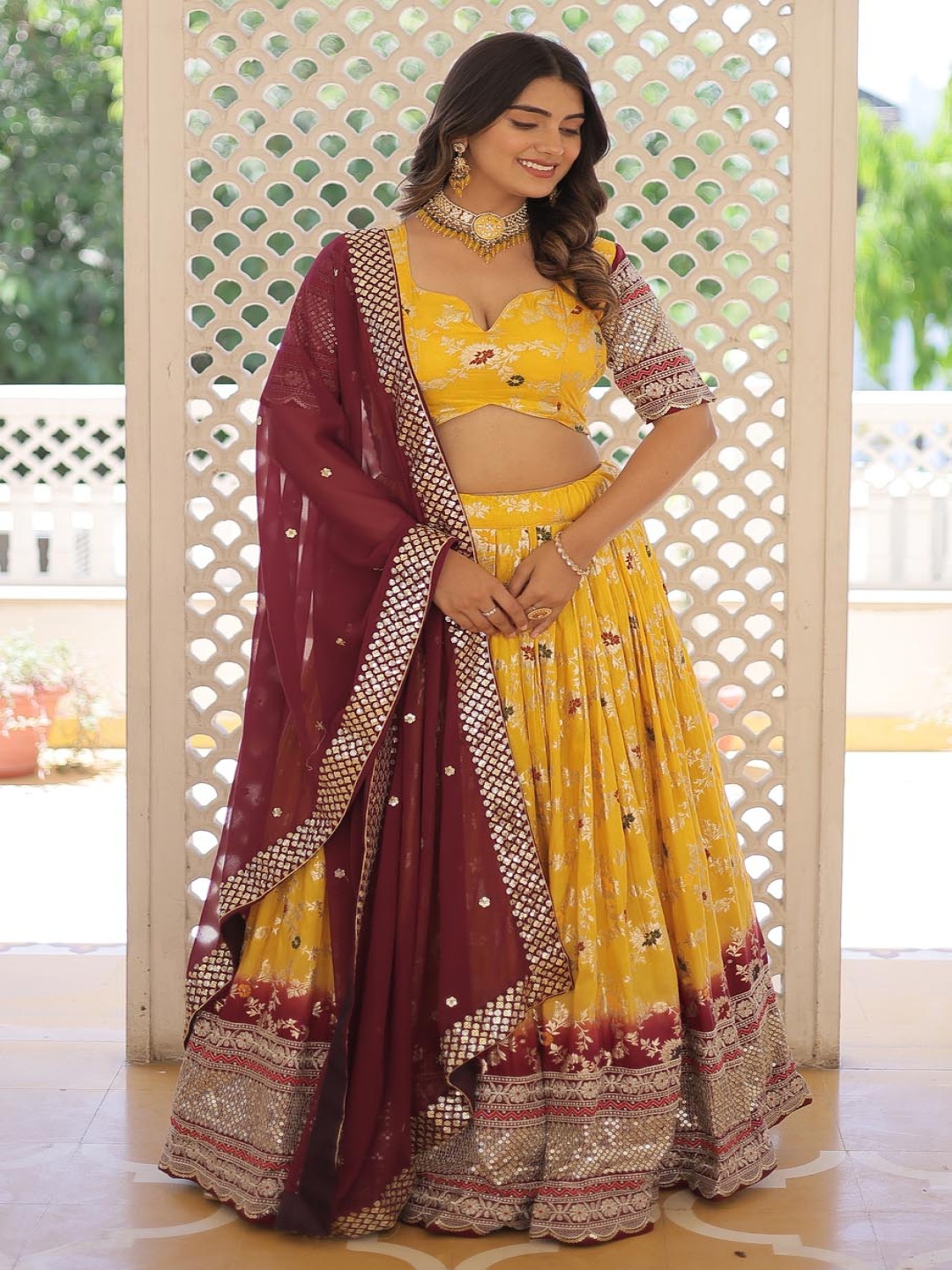 

Fashionuma Semi-Stitched Lehenga & Unstitched Blouse With Dupatta, Yellow