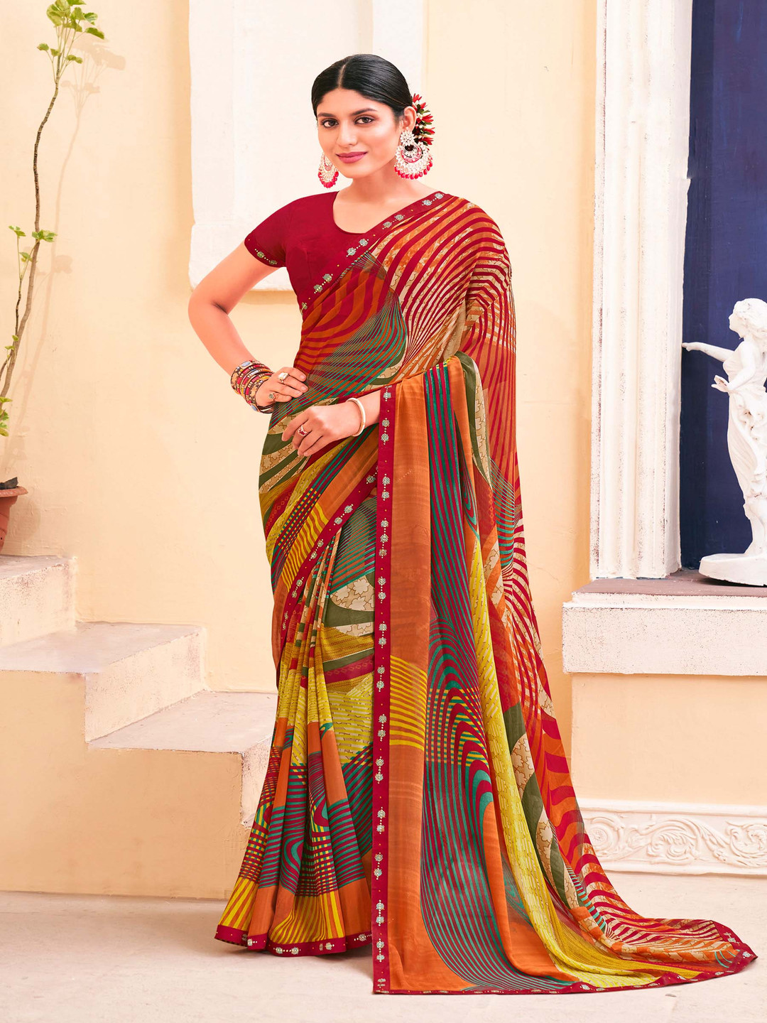 

Laxmipati Abstract Printed Saree With Blouse Piece, Orange
