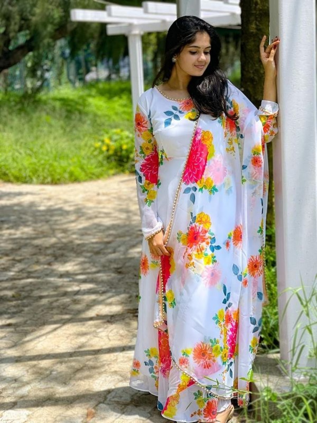 

BAESD Long Sleeve Floral Maxi Ethnic Dresses, White