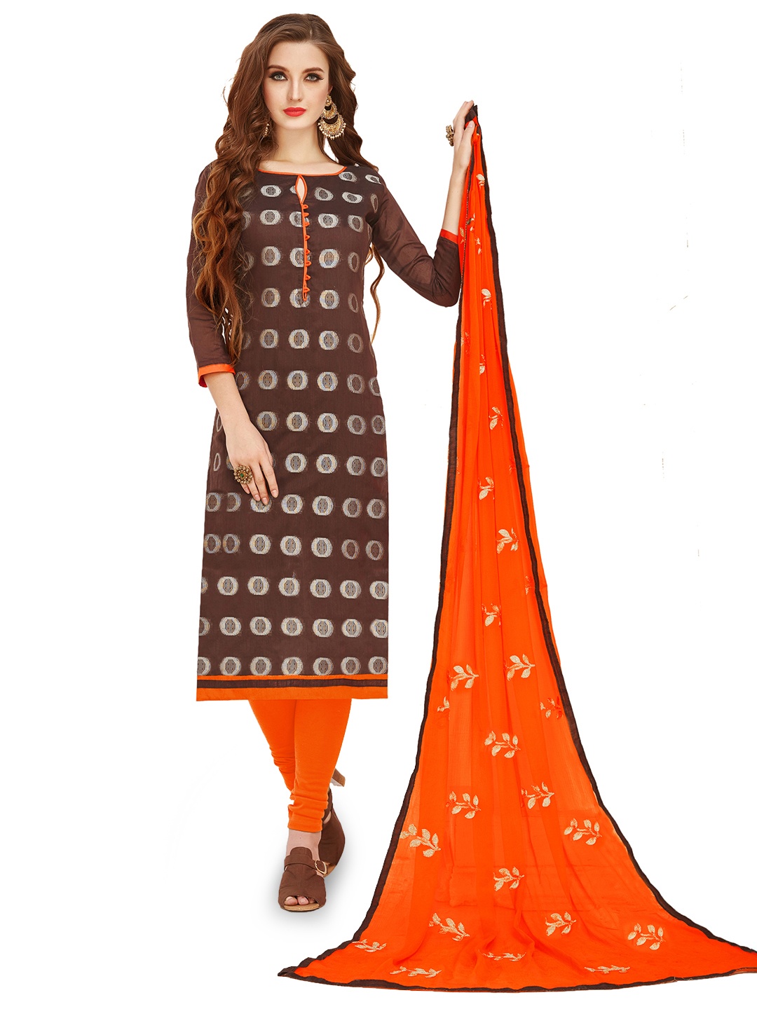 

Maroosh Geometric Printed Unstitched Dress Material, Brown