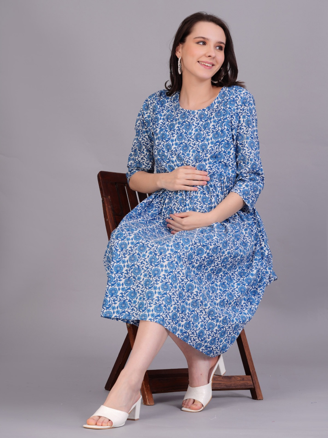 

BAESD Women's Floral Printed Maternity Fit & Flare Dress, White