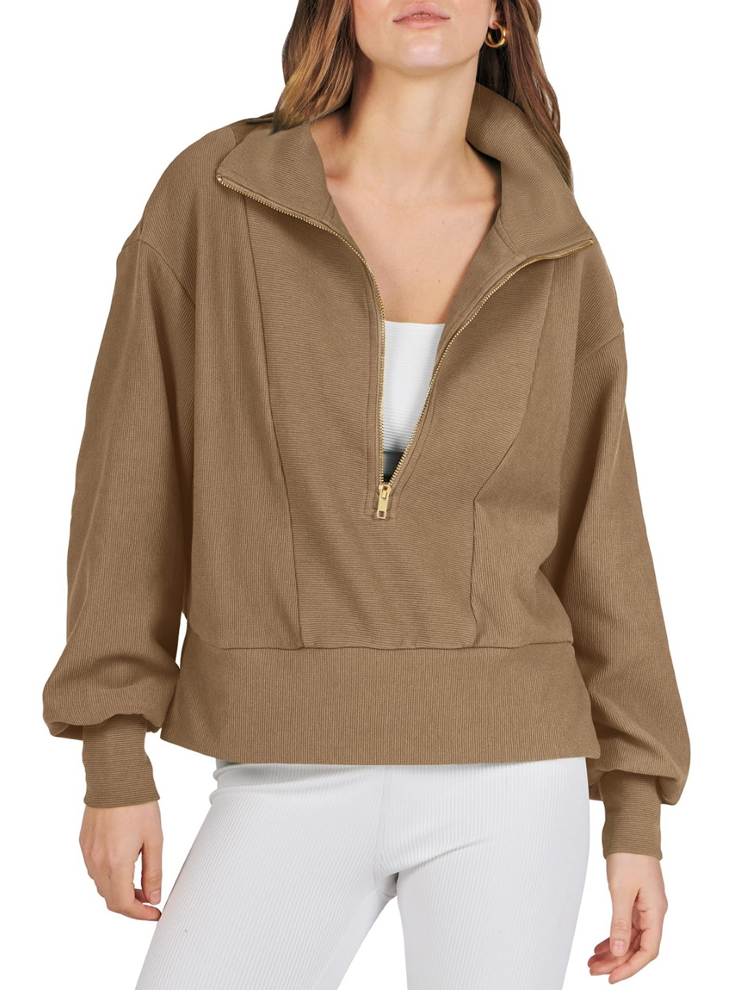 

KPOP Shirt Collar Regular Top, Brown