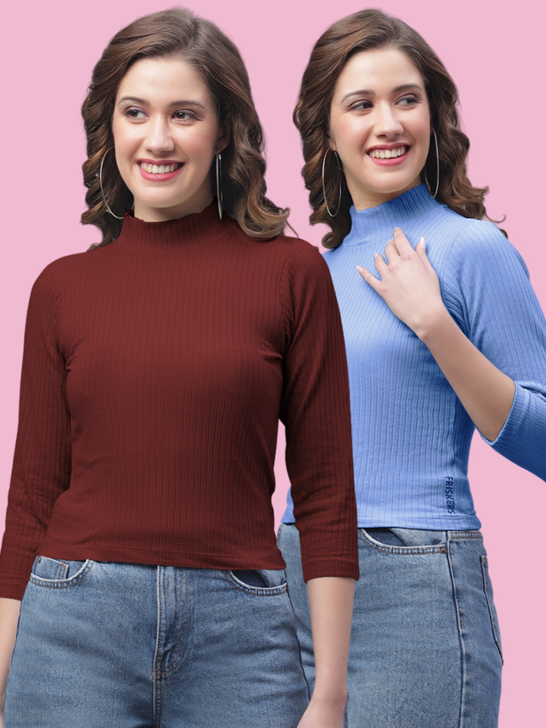 

FBAR Pack of 2 Cotton Crop Top, Maroon