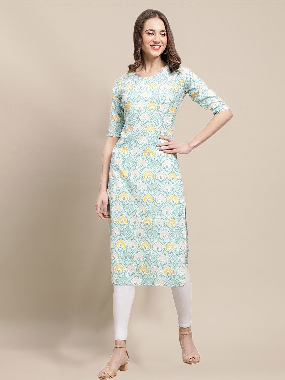 

7Threads Selection of 4 Geometric Printed Crepe Straight Kurtas, Blue