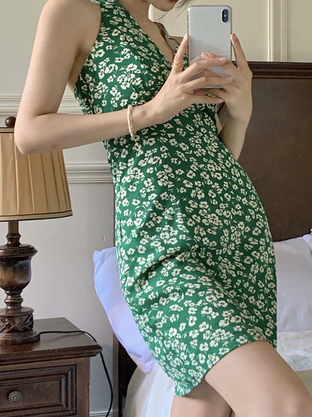 

LULU & SKY Halter Neck A-line Floral Dress, Green