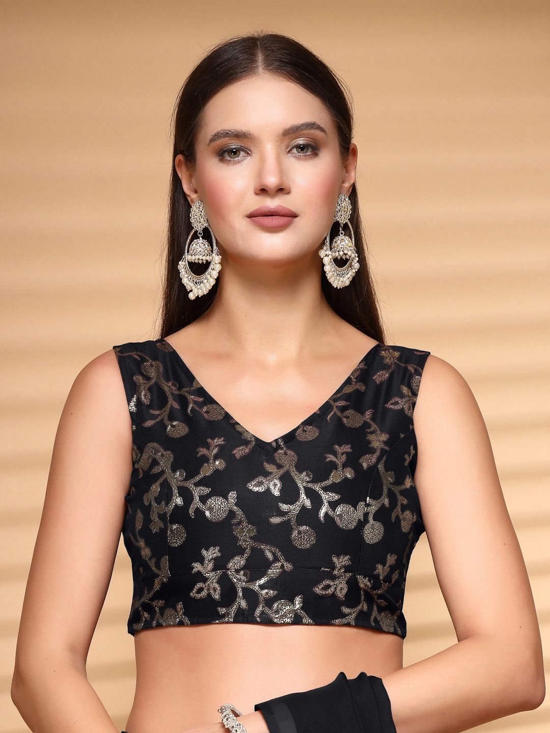 

Oomph! Non Padded V Neck Saree Blouse, Black