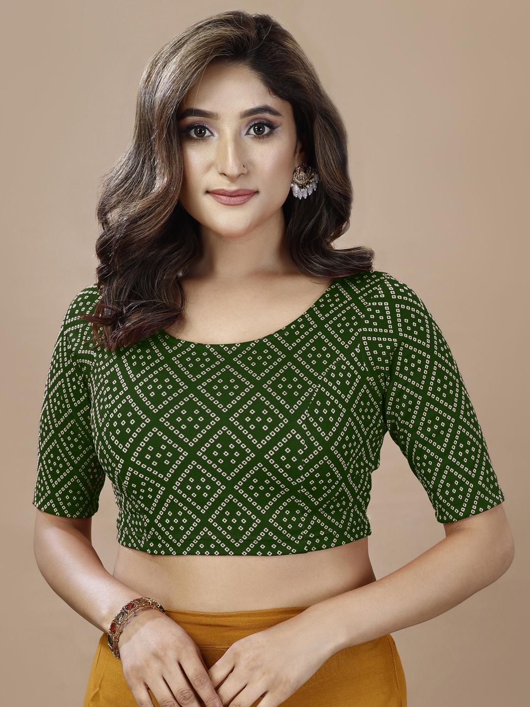 

Oomph! Women Slip-On Non Padded Round Neck Saree Blouse, Green
