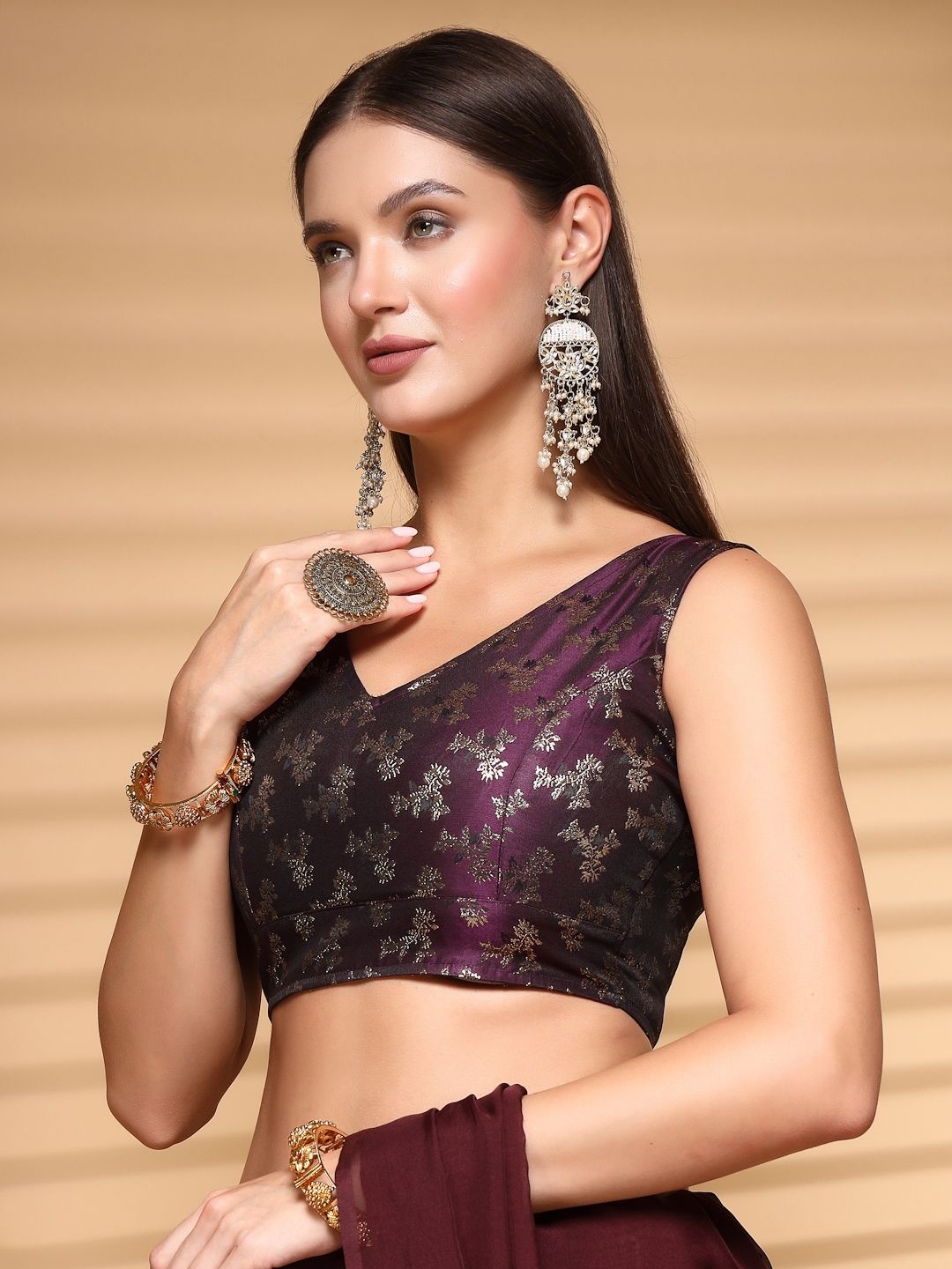

Oomph! Women Non Padded V - Neck Saree Blouse, Purple