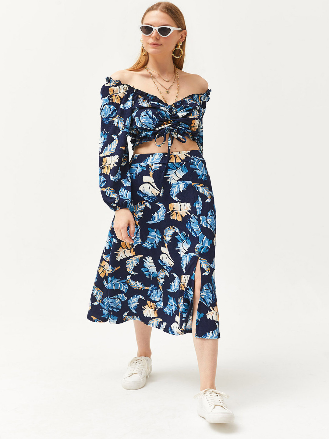 

Olalook Printed Long Sleeve Top & Skirt Co-Ords, Blue