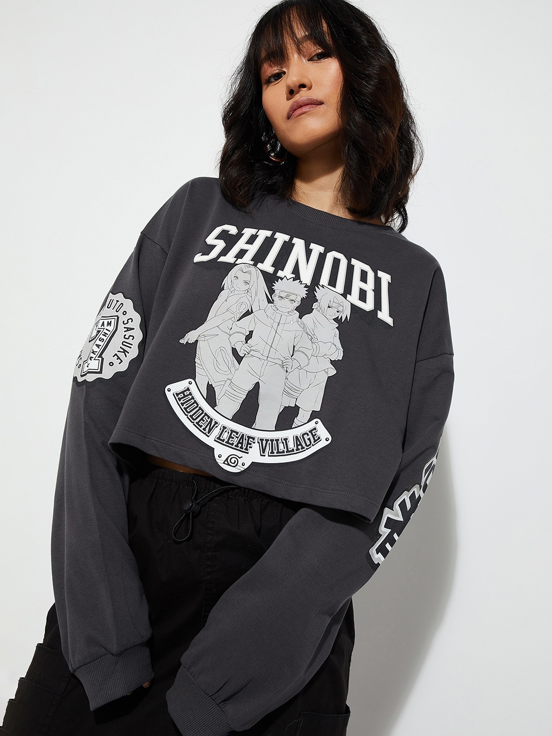 

Max Urb_N Women Naruto Printed Cropped Sweatshirt, Grey