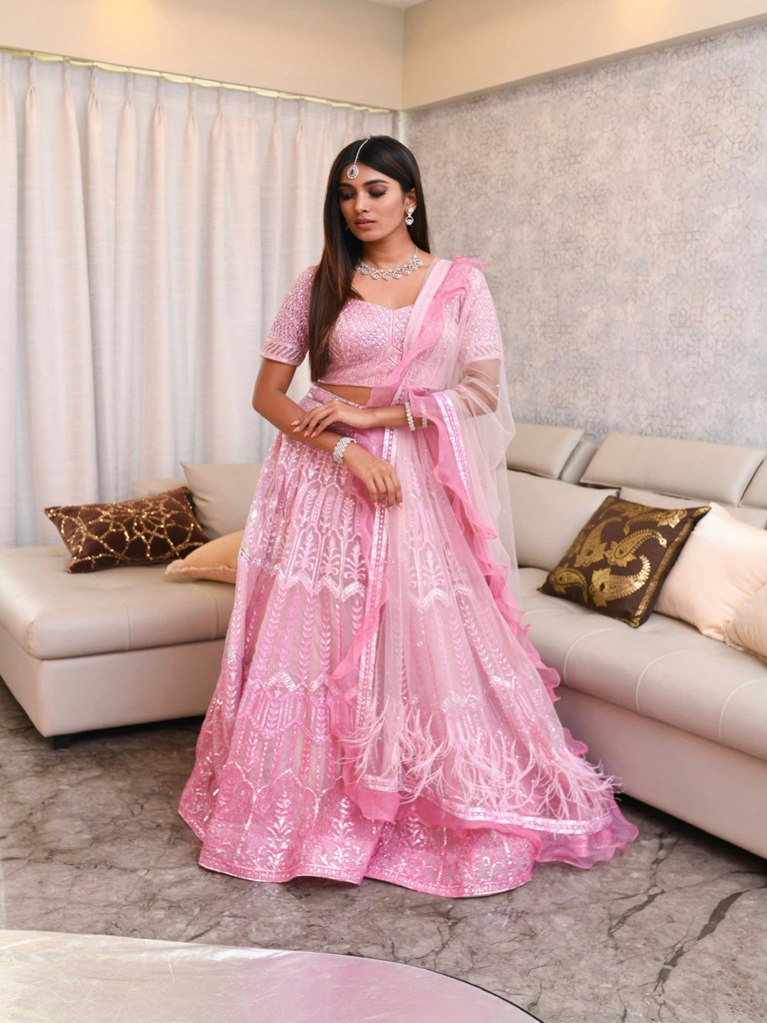 

KIASA By Ronak & Shruti SYLVIE Embellished Beads & Stones Ready To Wear Lehenga Choli, Pink