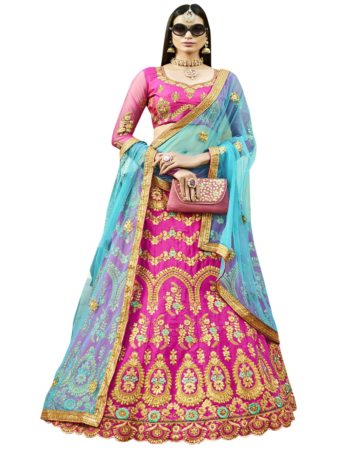 

Maroosh Embroidered Thread Work Unstitched Lehenga & Blouse With Dupatta, Pink