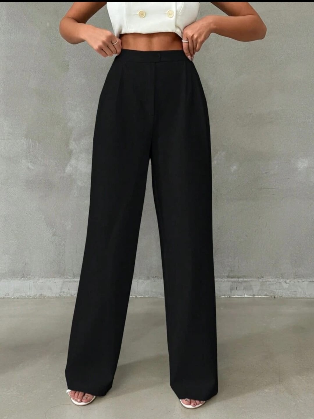 

Next One Women Straight Fit High-Rise Easy Wash Pleated Trousers, Black