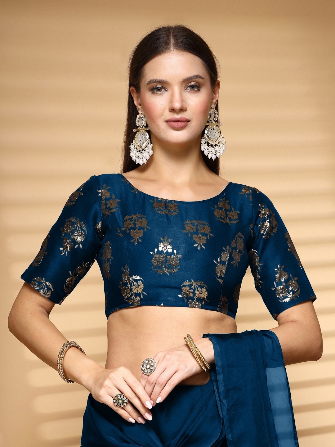 

Oomph! Women Woven Design Non Padded Saree Blouse, Blue