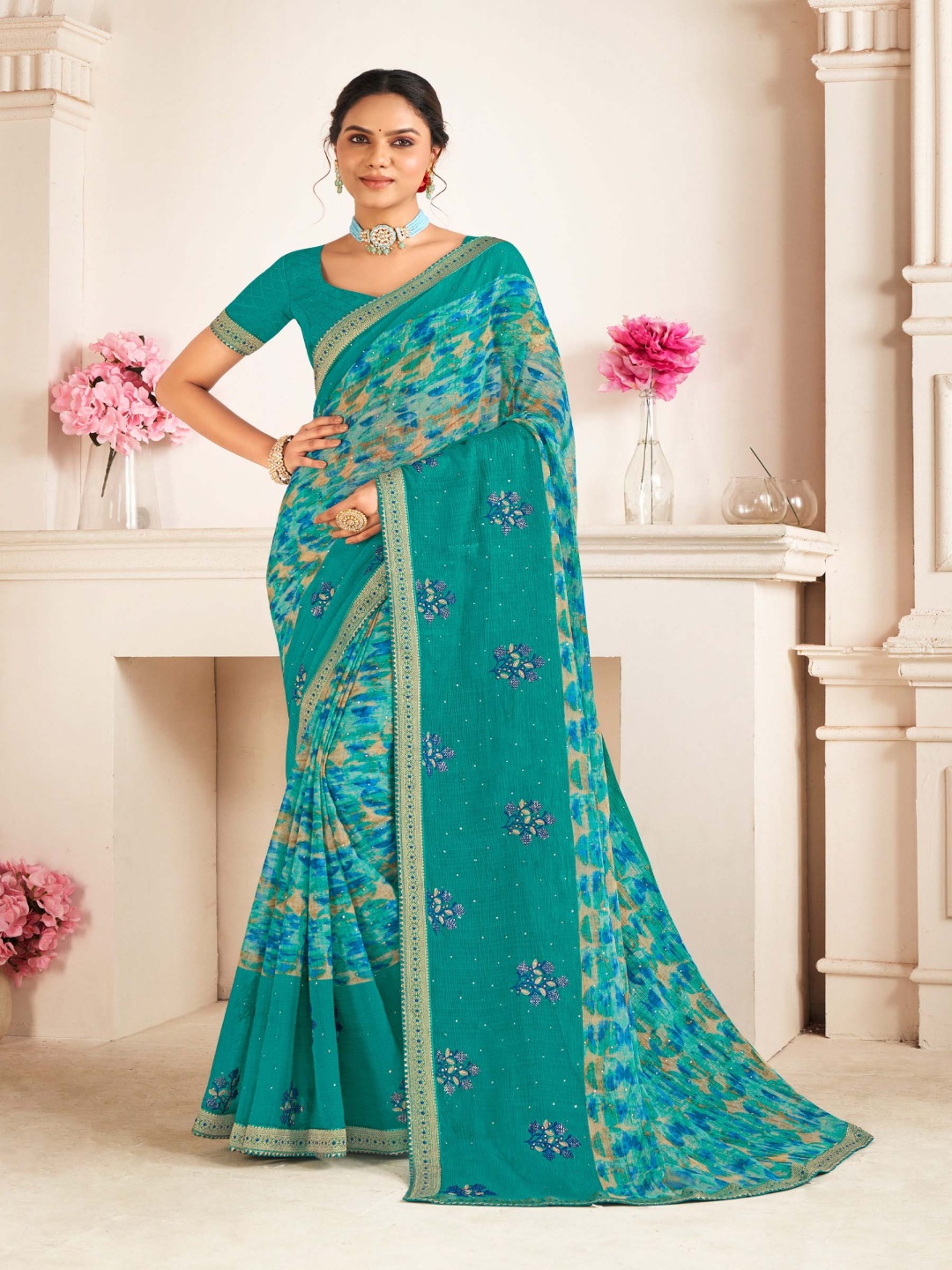 

Laxmipati Printed Embroidered Saree, Blue